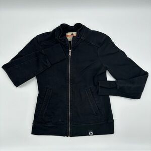 American Giant Women's Heavy Black Hoodie‎ Full Zip Jacket Small Minor Stain